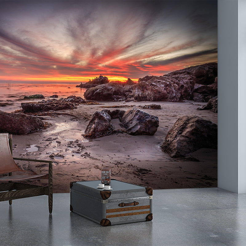 Frendorf | Giant Modernistische Muurschildering Behang Bruin Getijde Vlakken met Avond Gloed Lucht Wandkunst