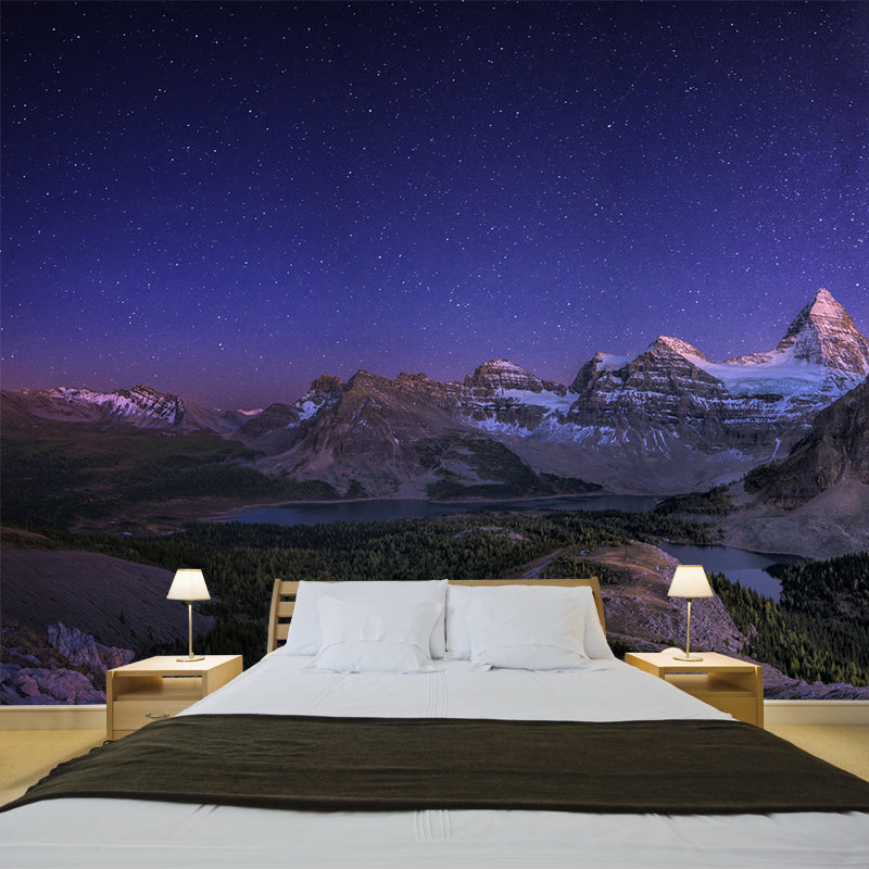 Lila Sternenhimmel Aussicht Wandmural Berglandschaft Modern Wasserdicht Wanddekoration für Zuhause