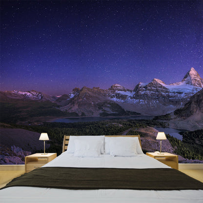 Lila Sternenhimmel Aussicht Wandmural Berglandschaft Modern Wasserdicht Wanddekoration für Zuhause