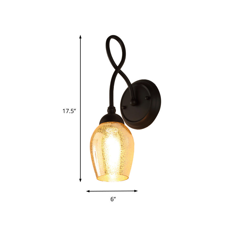 Frendorf | 1/2-Licht Wandschijnwerper Verlichting Gebogen Arm Gebroken Kwikglas Industriële Slaapkamer Lichtarmatuur in Zwart