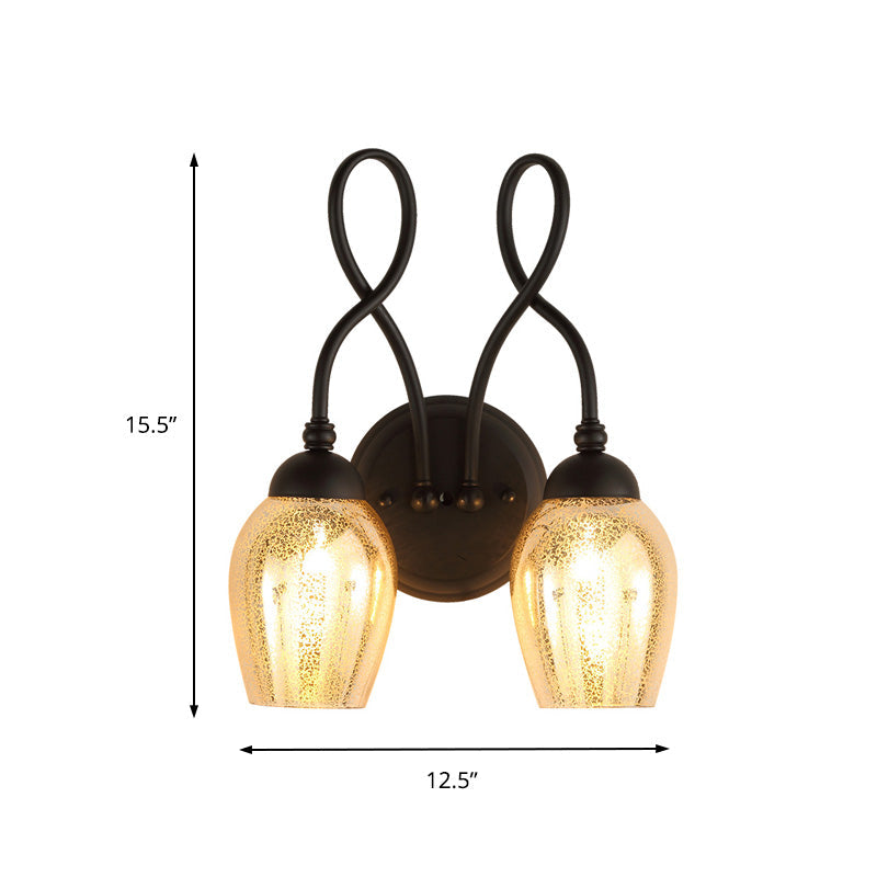 Frendorf | 1/2-Licht Wandschijnwerper Verlichting Gebogen Arm Gebroken Kwikglas Industriële Slaapkamer Lichtarmatuur in Zwart