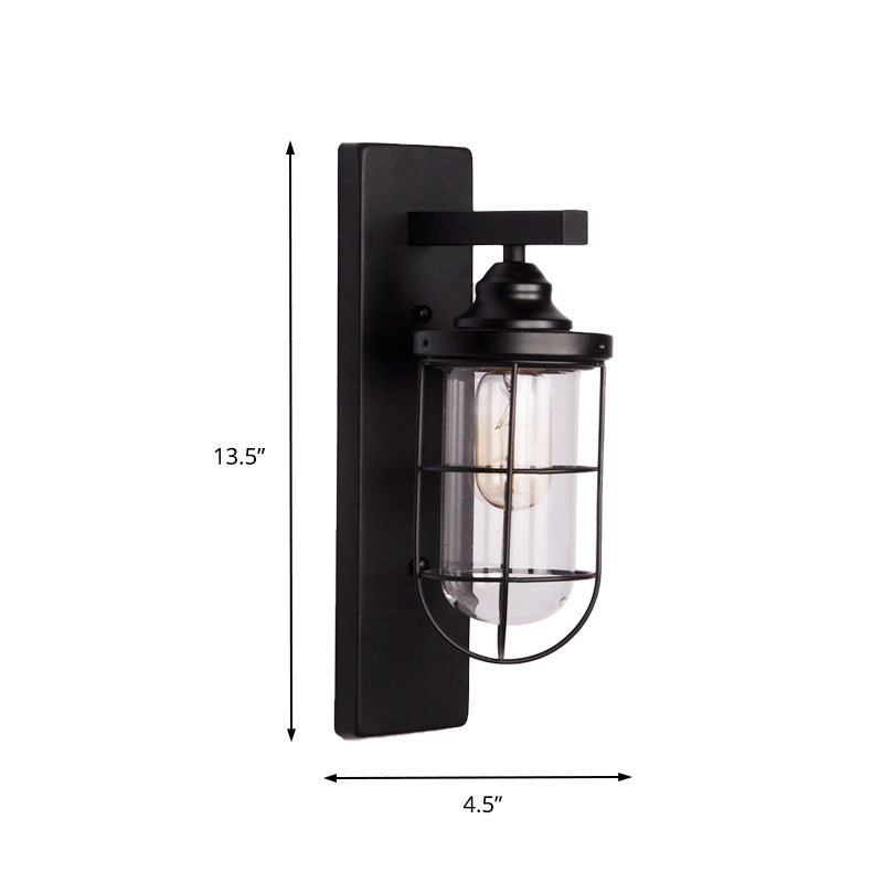 Frendorf | Eine Glühbirne Klarglas Wandleuchte Vintage Industrie Schwarz Vase/Vogelkäfig/Ovale Korridor Wandleuchte