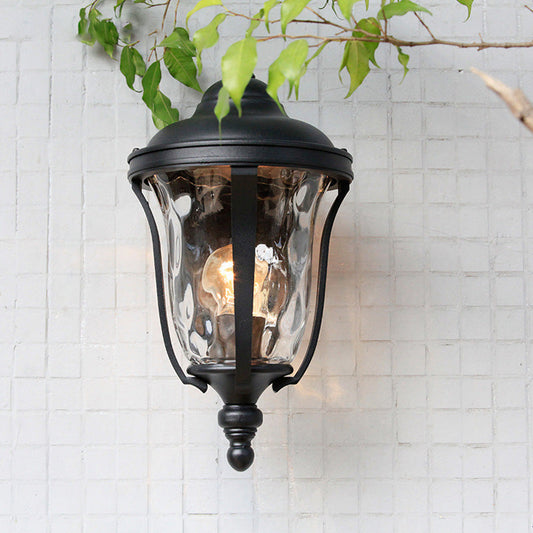 Frendorf | Urn Dimpled Glass Wandmontage Lamp Industrial Einzelne Glühbirne Außen Wandleuchte in Schwarz, 8"/10"/11" B