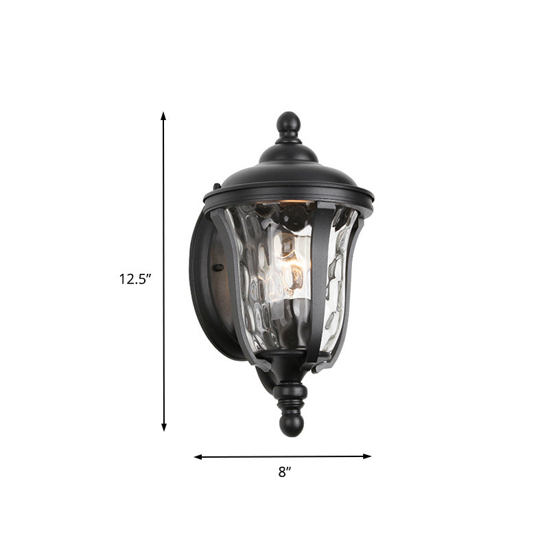 Frendorf | Urn Dimpled Glass Wandmontage Lamp Industrial Einzelne Glühbirne Außen Wandleuchte in Schwarz, 8"/10"/11" B