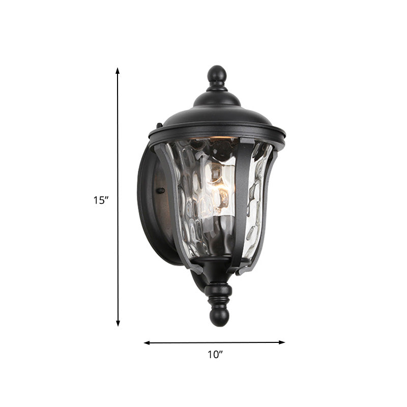 Frendorf | Urn Dimpled Glass Wandmontage Lamp Industrial Einzelne Glühbirne Außen Wandleuchte in Schwarz, 8"/10"/11" B