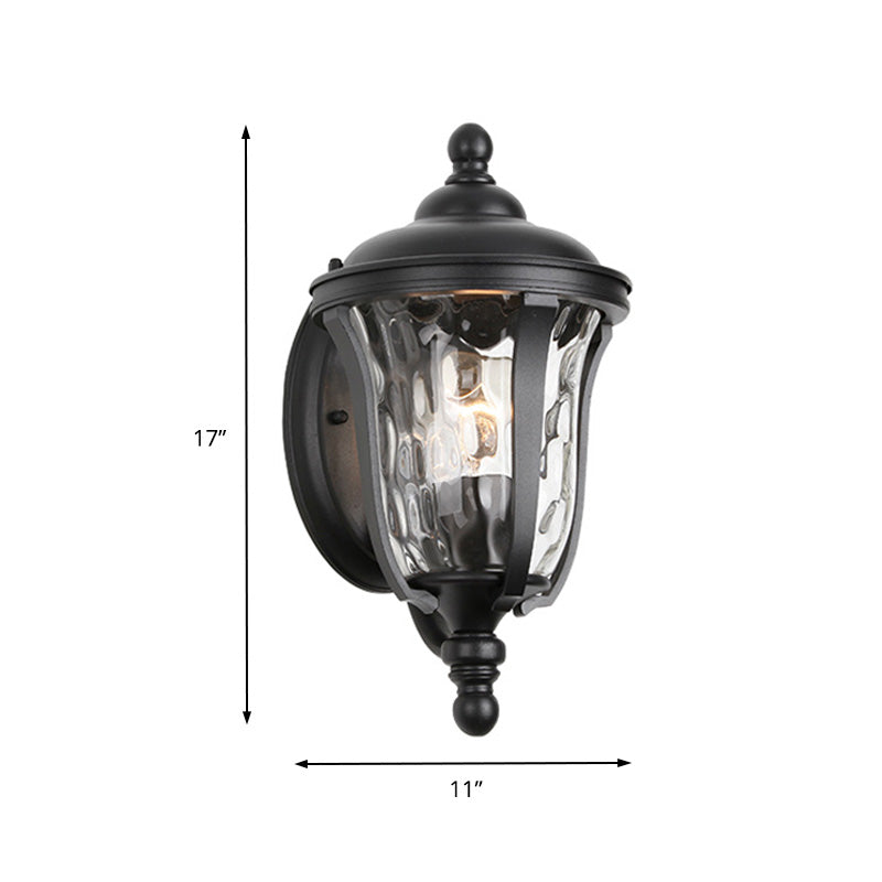 Frendorf | Urn Dimpled Glass Wandmontage Lamp Industrial Einzelne Glühbirne Außen Wandleuchte in Schwarz, 8"/10"/11" B