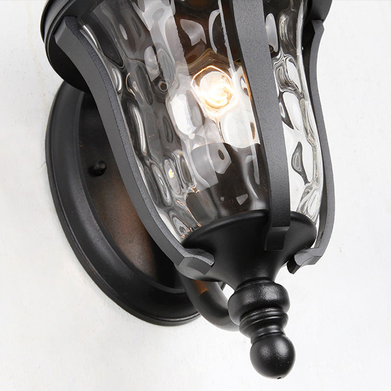 Frendorf | Urn Dimpled Glass Wandmontage Lamp Industrial Einzelne Glühbirne Außen Wandleuchte in Schwarz, 8"/10"/11" B