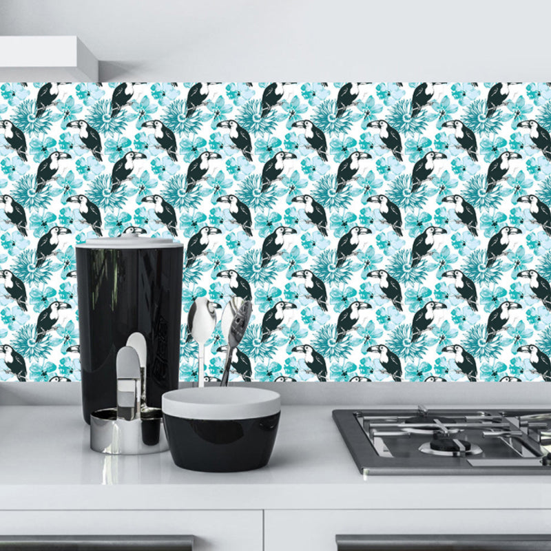 Handschrift Selbstklebende Tapeten Rustikal Coole Vogel- und Blumenwanddekoration in Blau, 9,7 Quadratfuß (10 Stück)