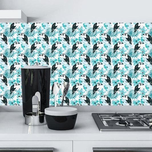 Handschrift Selbstklebende Tapeten Rustikal Coole Vogel- und Blumenwanddekoration in Blau, 9,7 Quadratfuß (10 Stück)