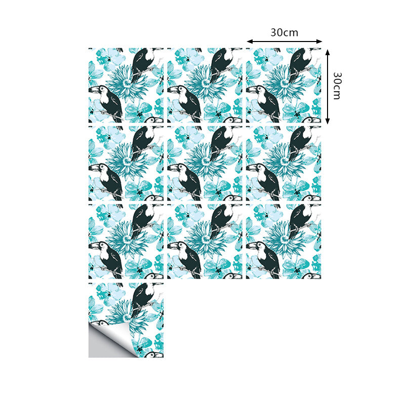 Handschrift Selbstklebende Tapeten Rustikal Coole Vogel- und Blumenwanddekoration in Blau, 9,7 Quadratfuß (10 Stück)