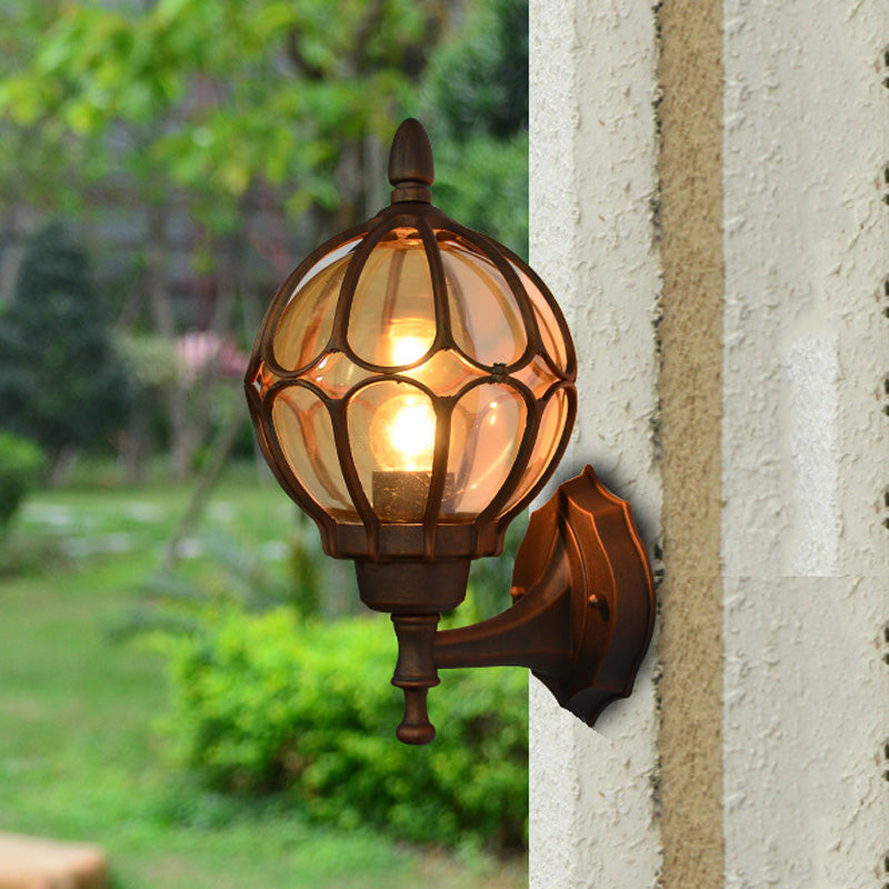 Frendorf | Globe Woonkamer Wandlamp Fixture Industrieel Amber Glas 1 Licht Zwart/Goud/Bronze Sconcelamp, 8.5"/9"/12.5" B