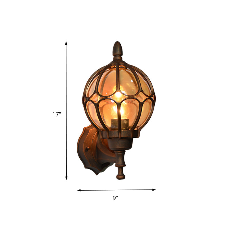 Frendorf | Globe Woonkamer Wandlamp Fixture Industrieel Amber Glas 1 Licht Zwart/Goud/Bronze Sconcelamp, 8.5"/9"/12.5" B