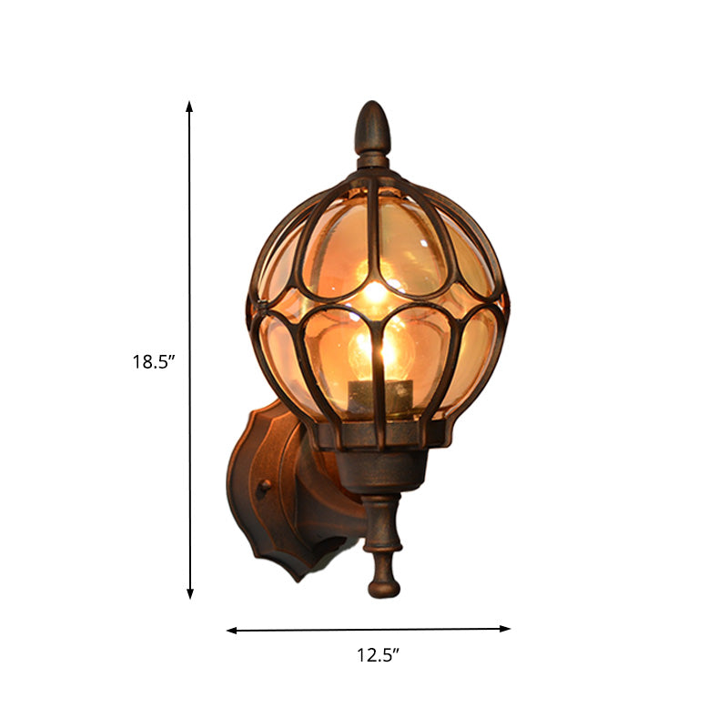Frendorf | Globe Woonkamer Wandlamp Fixture Industrieel Amber Glas 1 Licht Zwart/Goud/Bronze Sconcelamp, 8.5"/9"/12.5" B