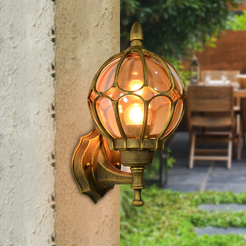 Frendorf | Globe Woonkamer Wandlamp Fixture Industrieel Amber Glas 1 Licht Zwart/Goud/Bronze Sconcelamp, 8.5"/9"/12.5" B
