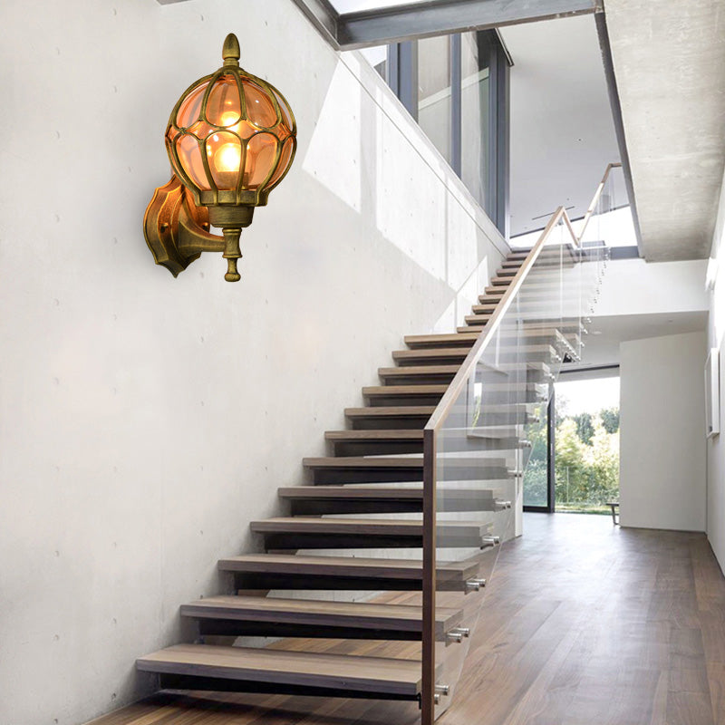 Frendorf | Globe Woonkamer Wandlamp Fixture Industrieel Amber Glas 1 Licht Zwart/Goud/Bronze Sconcelamp, 8.5"/9"/12.5" B
