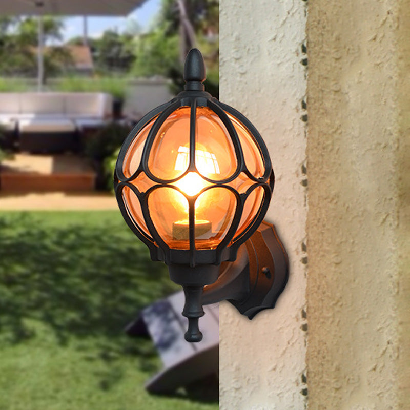 Frendorf | Globe Woonkamer Wandlamp Fixture Industrieel Amber Glas 1 Licht Zwart/Goud/Bronze Sconcelamp, 8.5"/9"/12.5" B