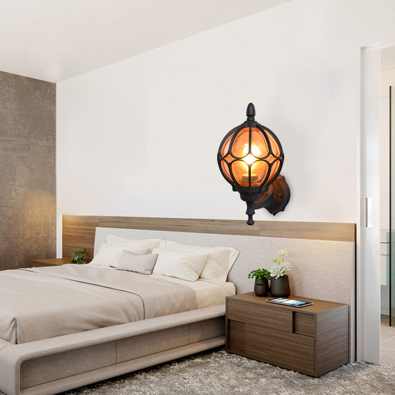 Frendorf | Globe Woonkamer Wandlamp Fixture Industrieel Amber Glas 1 Licht Zwart/Goud/Bronze Sconcelamp, 8.5"/9"/12.5" B