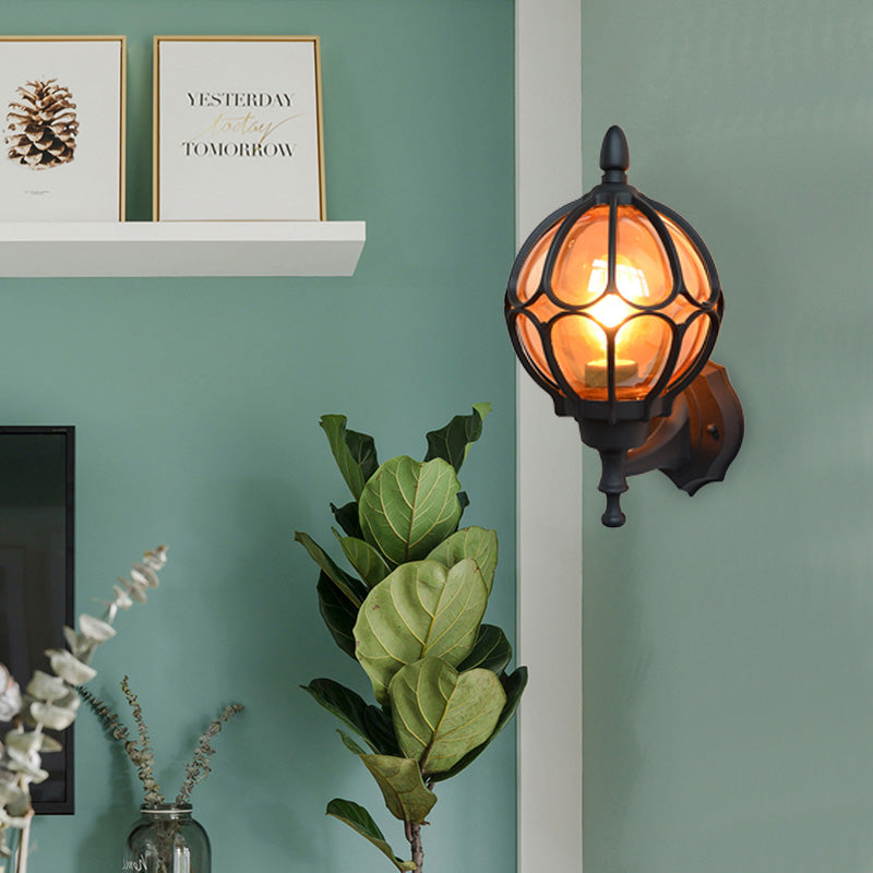 Frendorf | Globe Woonkamer Wandlamp Fixture Industrieel Amber Glas 1 Licht Zwart/Goud/Bronze Sconcelamp, 8.5"/9"/12.5" B