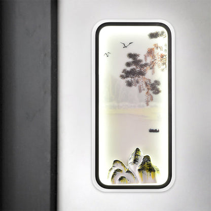 Frendorf | Chinesische Berglandschaft Wandbild Leicht Acryl Parlor Rechteck LED Wandlampen in Weiß/Warmlicht