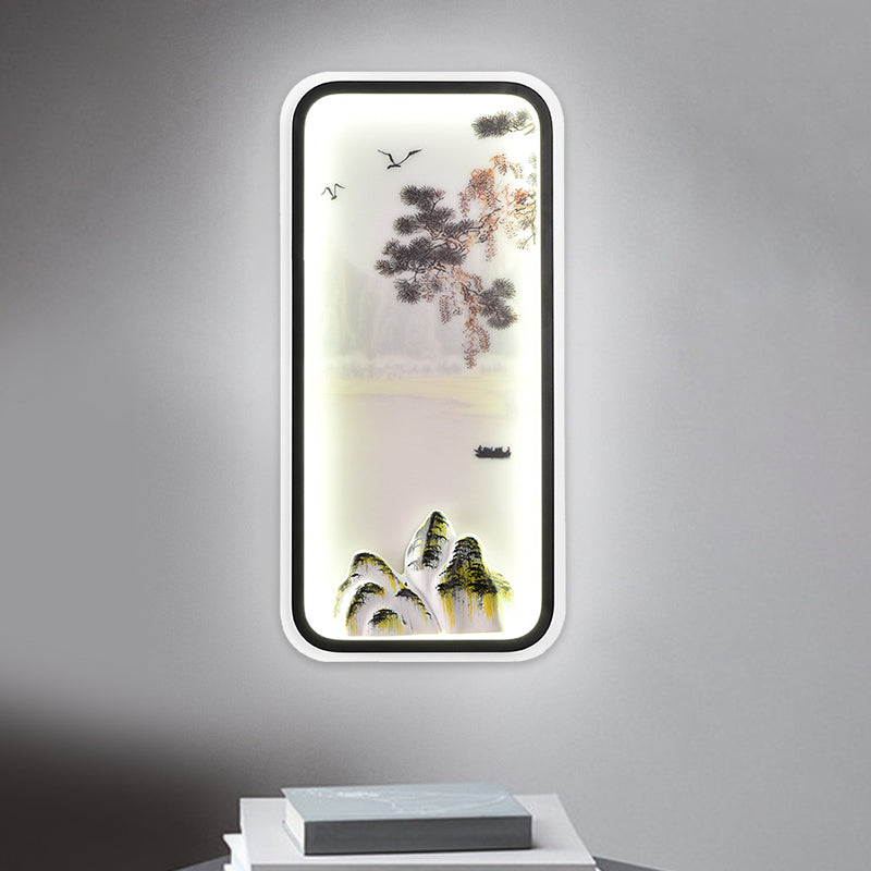 Frendorf | Chinesische Berglandschaft Wandbild Leicht Acryl Parlor Rechteck LED Wandlampen in Weiß/Warmlicht