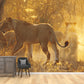 Frendorf | Custom Fotografie Moderne Muur Decal met Leeuwen in Sunset Bospatroon in Bruin