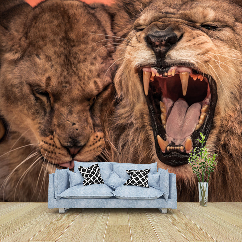 Frendorf | Waterdichte Furious Lion Grommende Muurschildering Moderne Non-Woven Stof Wandbekleding, Maatwerk
