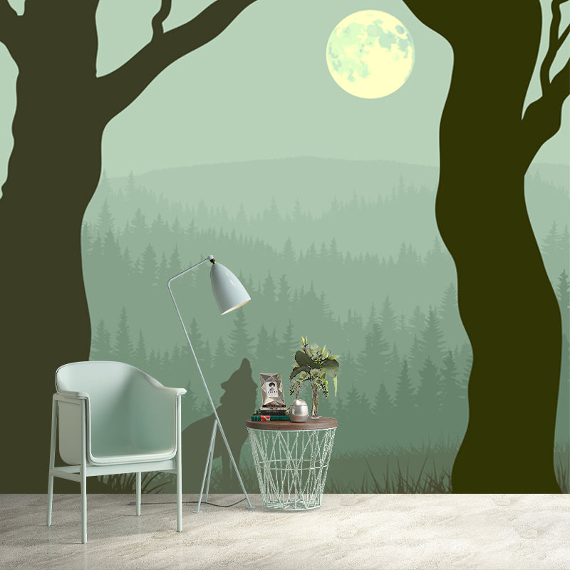 Frendorf | Grote Maan Nacht Muurpapier Turquoise Non-Woven Wandkunst, Waterproof, Maatwerk