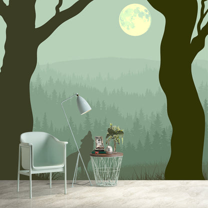 Frendorf | Grote Maan Nacht Muurpapier Turquoise Non-Woven Wandkunst, Waterproof, Maatwerk