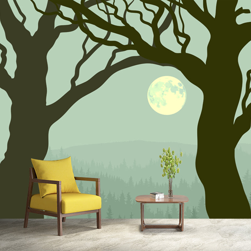 Frendorf | Grote Maan Nacht Muurpapier Turquoise Non-Woven Wandkunst, Waterproof, Maatwerk