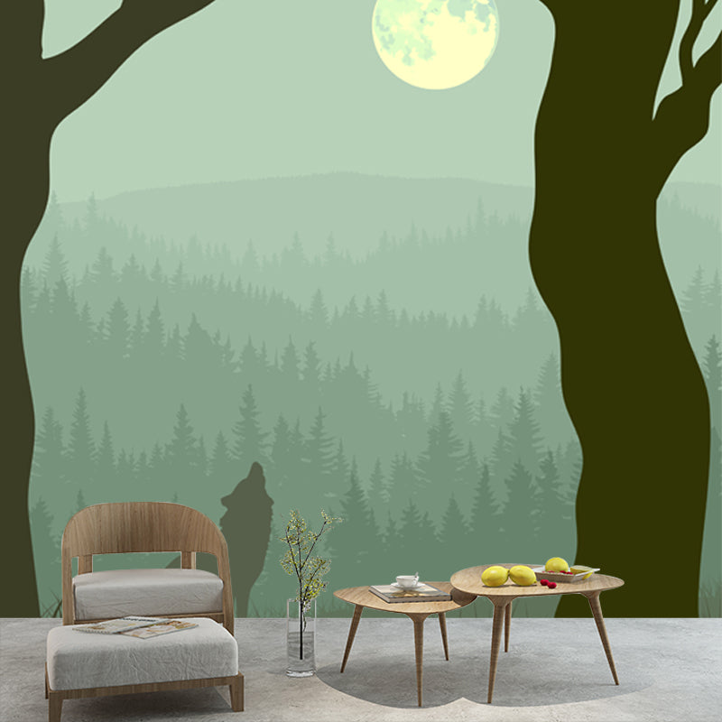 Frendorf | Grote Maan Nacht Muurpapier Turquoise Non-Woven Wandkunst, Waterproof, Maatwerk