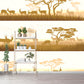 Frendorf | Savanna Goats Voeren Scene Muurschildering Lichtgeel Tropische Wandbekleding voor Woonkamer