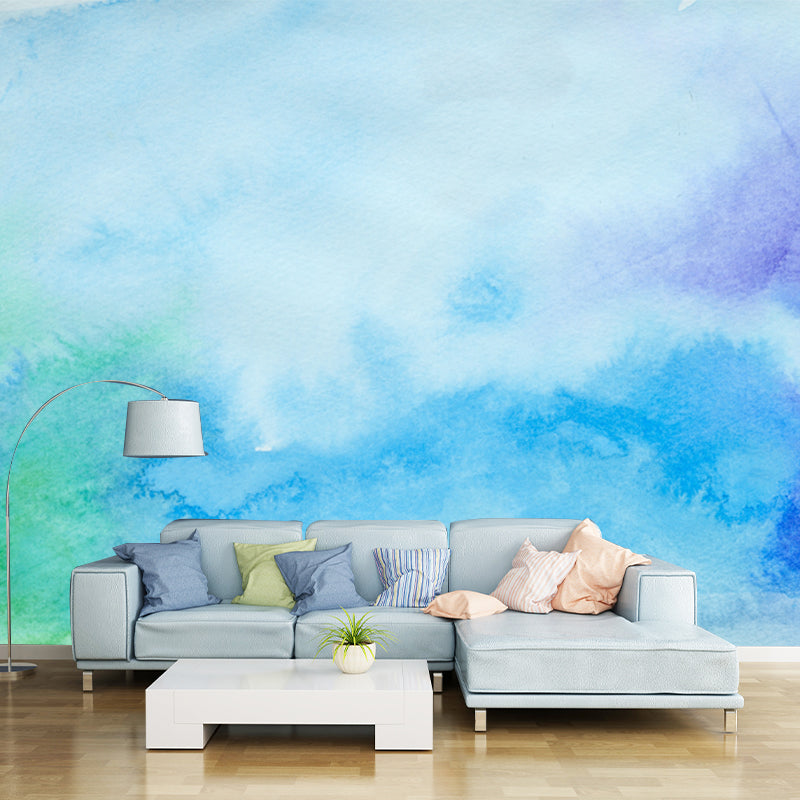 Frendorf | Blaues Aquarell Wandtapete Feuchtigkeitsbeständig Modernes Schlafzimmer Wandkunst, Maßgeschneiderte Größe