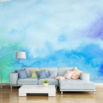 Frendorf | Blaues Aquarell Wandtapete Feuchtigkeitsbeständig Modernes Schlafzimmer Wandkunst, Maßgeschneiderte Größe