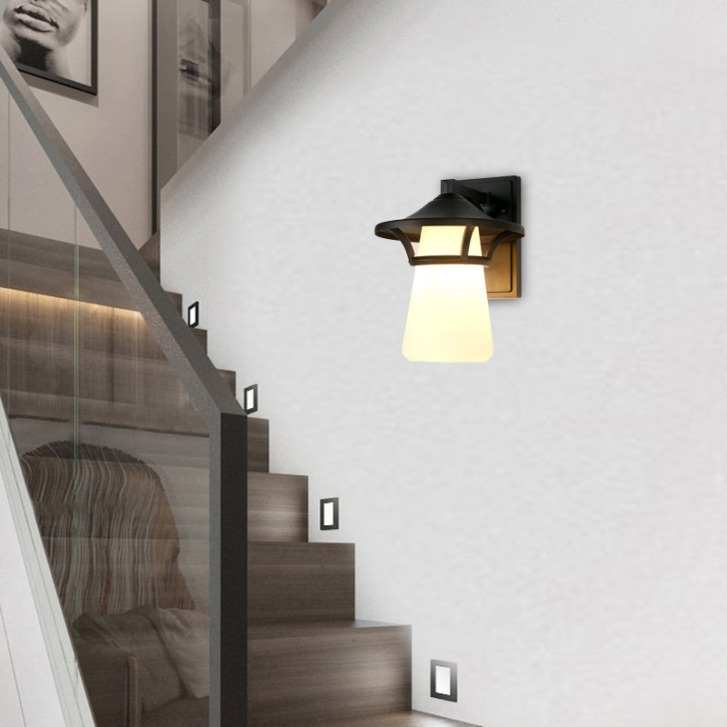 Frendorf | Eén Lamp Wandlamp Verlichting Cone/Uiteindige Schaduw Gebubbeld/Opale Glas Industriële Ingangslichtarmatuur in Zwart
