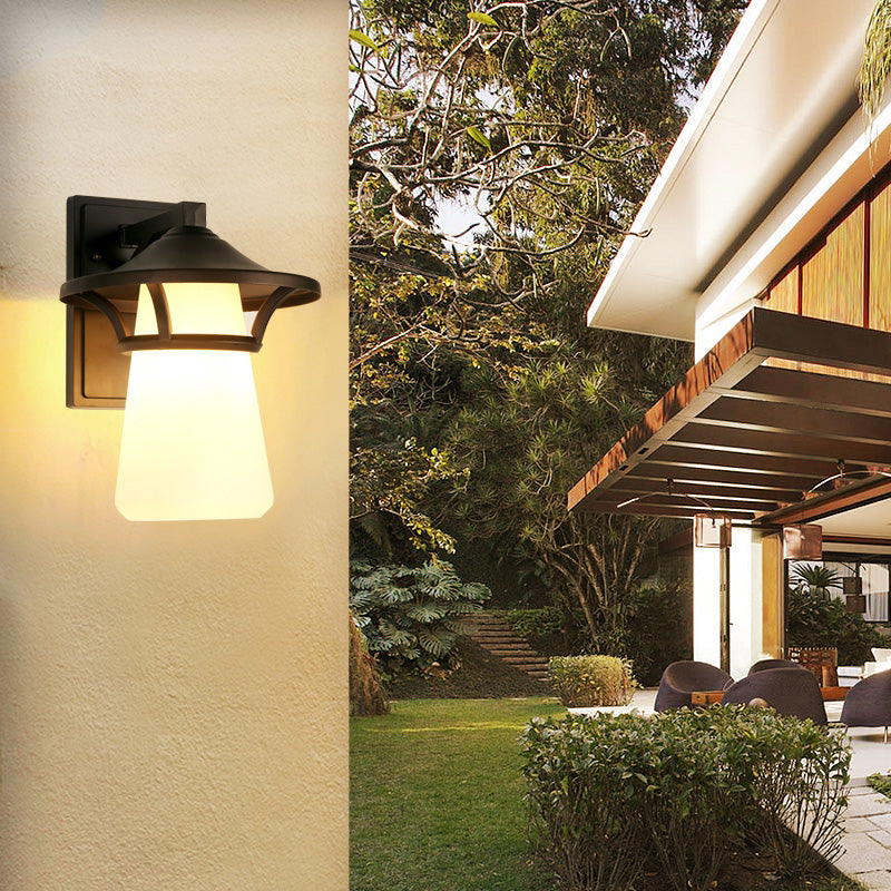 Frendorf | Eén Lamp Wandlamp Verlichting Cone/Uiteindige Schaduw Gebubbeld/Opale Glas Industriële Ingangslichtarmatuur in Zwart
