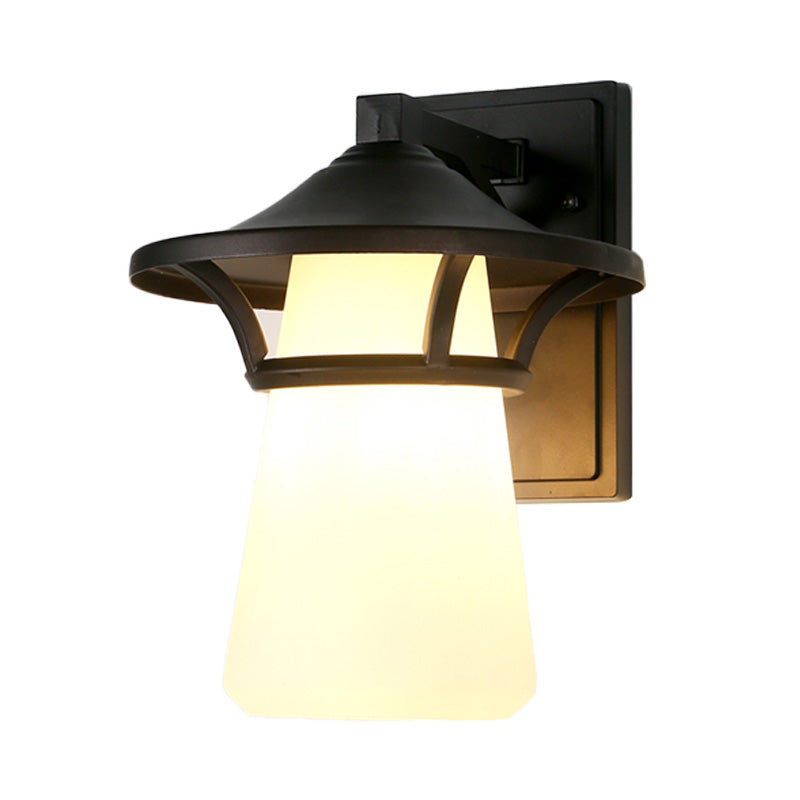 Frendorf | Eén Lamp Wandlamp Verlichting Cone/Uiteindige Schaduw Gebubbeld/Opale Glas Industriële Ingangslichtarmatuur in Zwart