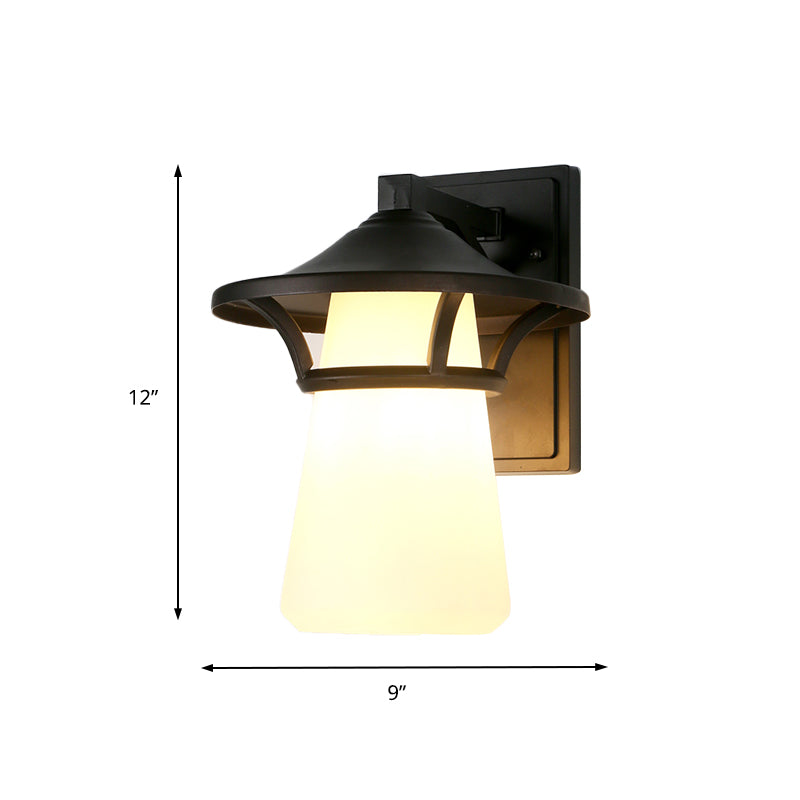 Frendorf | Eén Lamp Wandlamp Verlichting Cone/Uiteindige Schaduw Gebubbeld/Opale Glas Industriële Ingangslichtarmatuur in Zwart