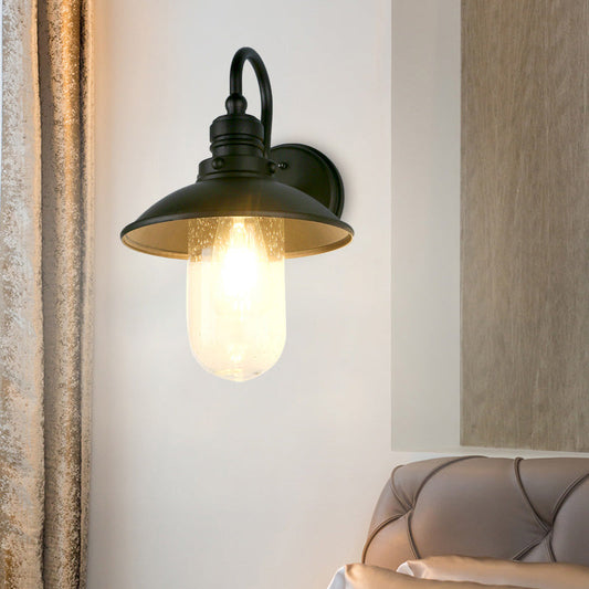 Frendorf | Eén Lamp Wandlamp Verlichting Cone/Uiteindige Schaduw Gebubbeld/Opale Glas Industriële Ingangslichtarmatuur in Zwart