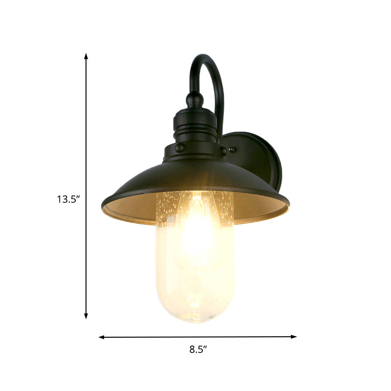 Frendorf | Eén Lamp Wandlamp Verlichting Cone/Uiteindige Schaduw Gebubbeld/Opale Glas Industriële Ingangslichtarmatuur in Zwart
