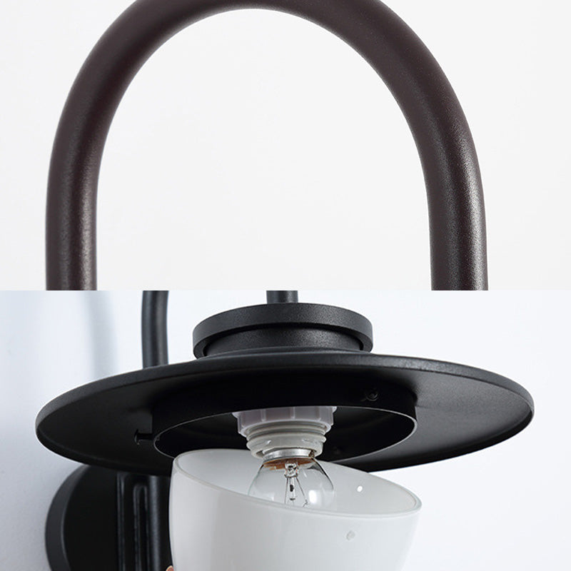 Frendorf | Milky Glass Kaffeewandlampe Beleuchtung Kegelförmige 1-Lampe Industrie Lichtarmatur mit Metall-Gaanschnabelarm