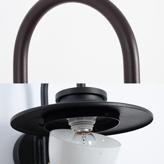 Frendorf | Milky Glass Kaffeewandlampe Beleuchtung Kegelförmige 1-Lampe Industrie Lichtarmatur mit Metall-Gaanschnabelarm