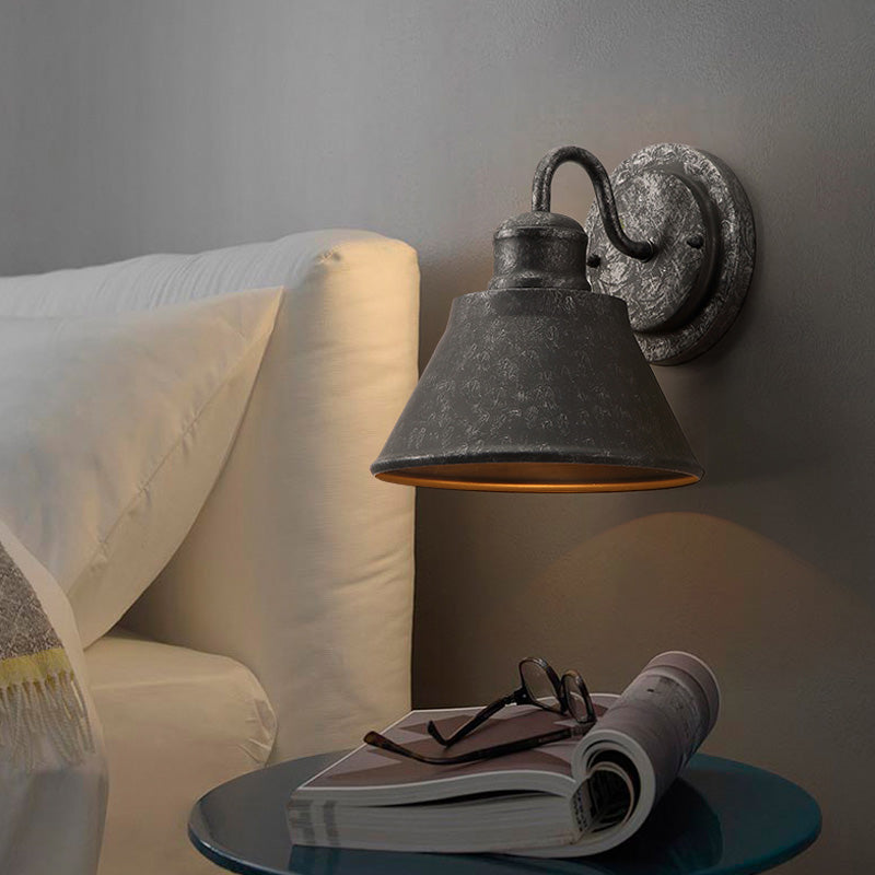 Frendorf | Metall Antik Schwarz Wandlichter Drum/Trumpet Shade 1-Licht Retro Rustikal Wandlampe Leuchte