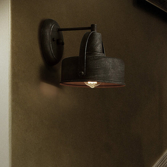 Frendorf | Metall Antik Schwarz Wandlichter Drum/Trumpet Shade 1-Licht Retro Rustikal Wandlampe Leuchte
