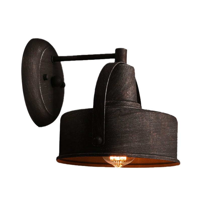 Frendorf | Metall Antik Schwarz Wandlichter Drum/Trumpet Shade 1-Licht Retro Rustikal Wandlampe Leuchte