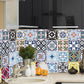Frendorf | Blumen-Mosaik-Fliesen-Tapeten Boho-Chic Glatte Wandkunst in Blau-Lila, Abziehen und Aufkleben
