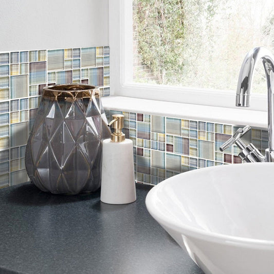 Frendorf | Bohemian Mosaic Tiles Wall Panels for the Laundry Room 50 Pieces 12.2 square feet Self-Adhesive Wall Art in Blue