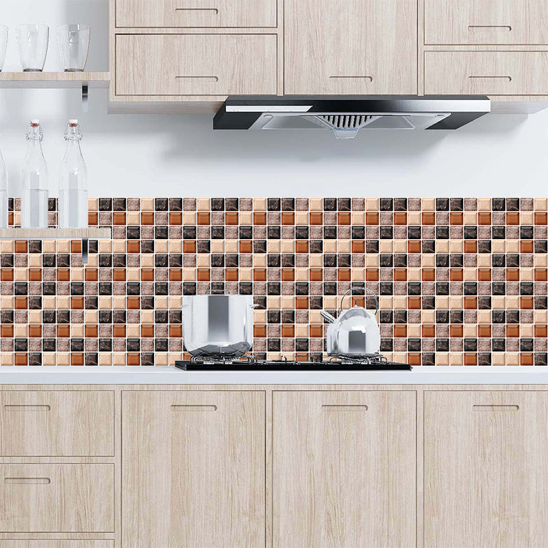 Frendorf | Brown Faux Marble Mosaic Wallpaper 18 Pieces Removable Wall Covering for the Kitchen