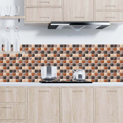 Frendorf | Brown Faux Marble Mosaic Wallpaper 18 Pieces Removable Wall Covering for the Kitchen