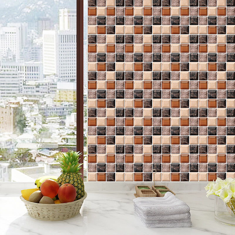 Frendorf | Brown Faux Marble Mosaic Wallpaper 18 Pieces Removable Wall Covering for the Kitchen