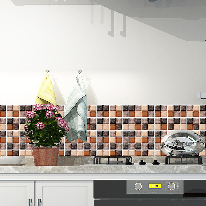 Frendorf | Brown Faux Marble Mosaic Wallpaper 18 Pieces Removable Wall Covering for the Kitchen